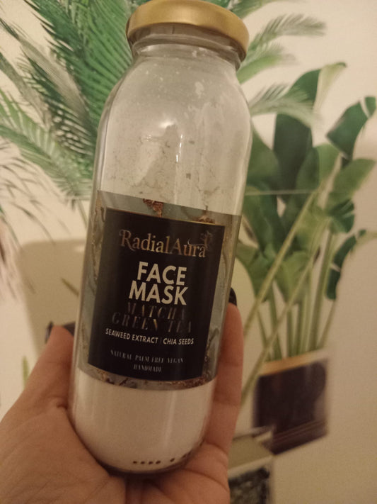 Face mask matcha green tea. Seaweed extract. Chia seedss