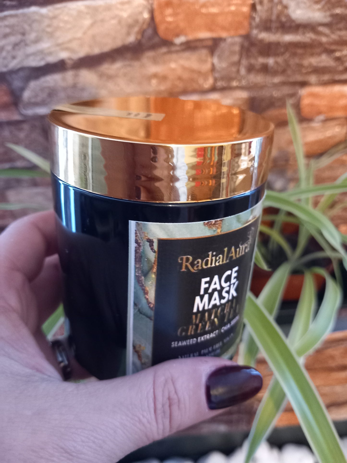 Face mask matcha green tea. Seaweed extract. Chia seedss